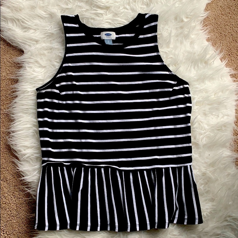 Old Navy black white stripe peplum tank